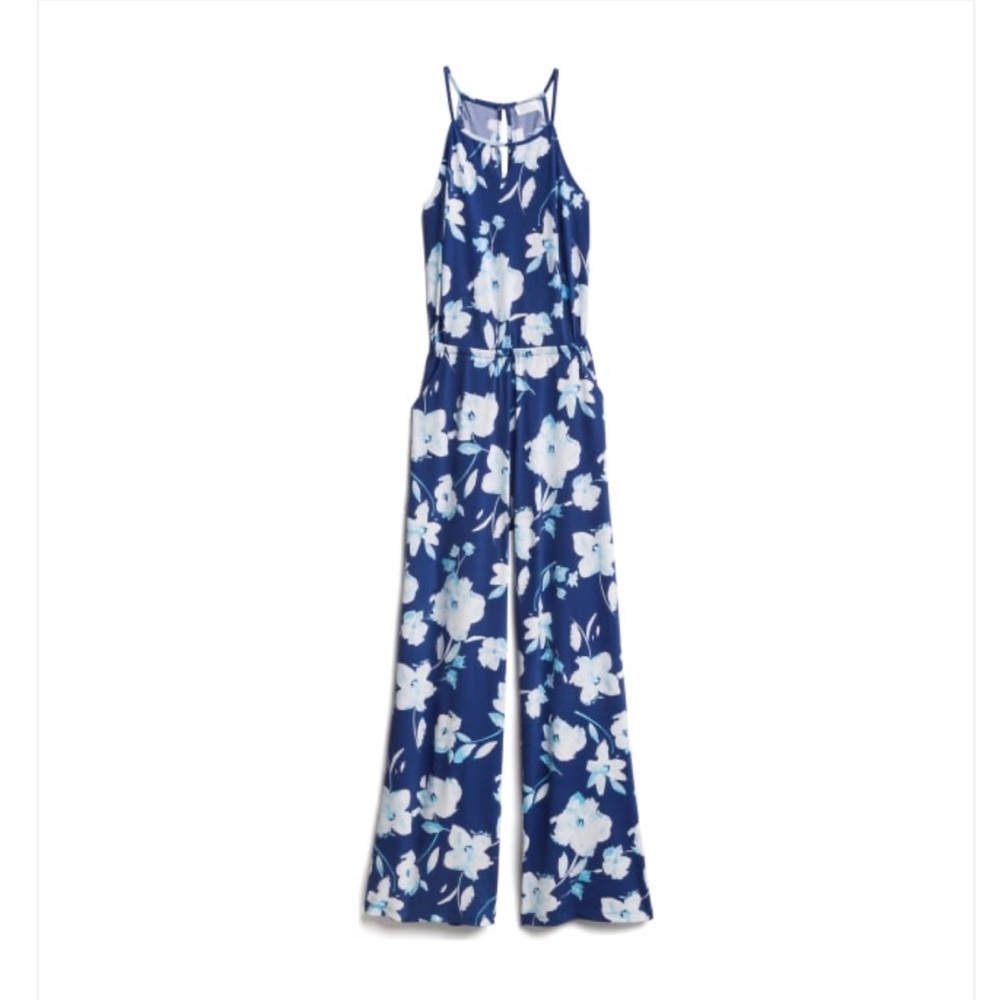 Market & Spruce Lowrey Knit Blue Floral Jumpsuit